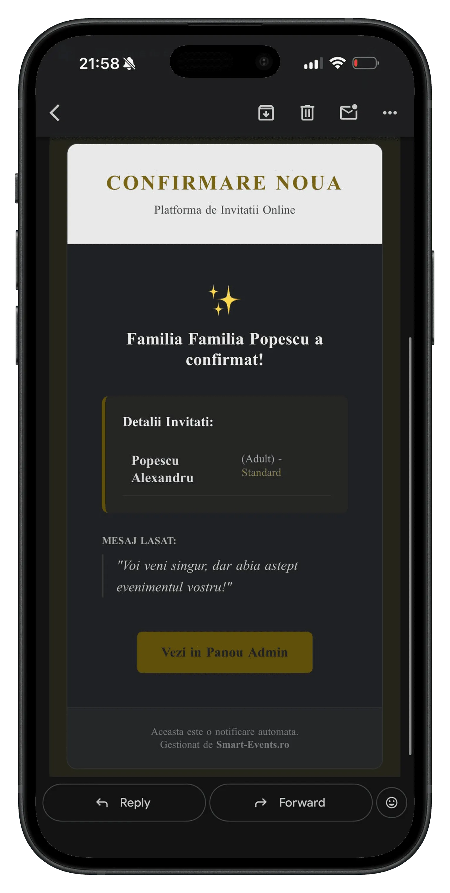 Notificări automate prin email pentru confirmări